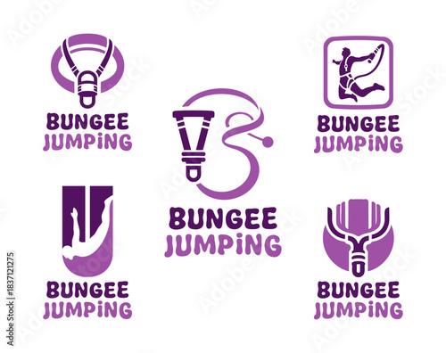 5 Bungee Jumping Logo Set Adventure Freefall Emblem Collection