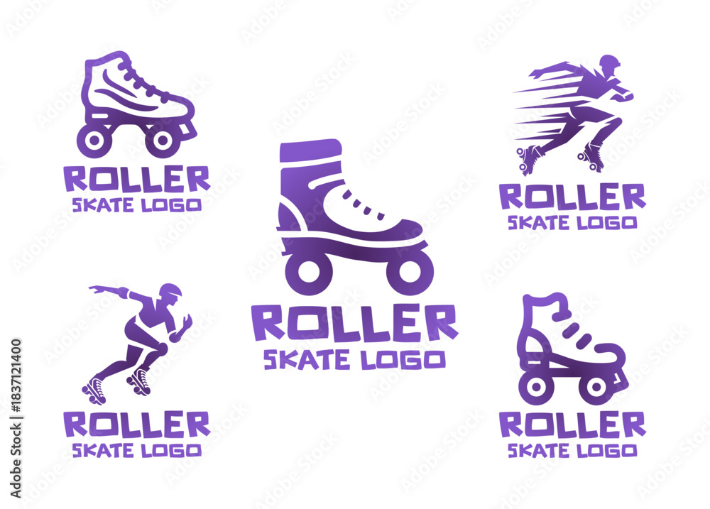 Fototapeta premium 5 Roller Skate Logo Set Urban Skating Lifestyle Emblem Collection