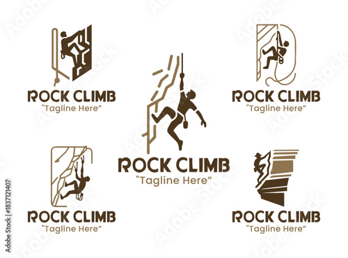 5 Rock Climb Logo Set Mountain Adventure Outdoor Emblem Collection