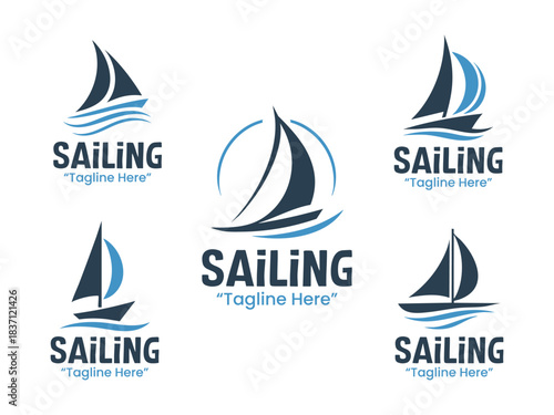 5 Sailing Logo Set Nautical Adventure Marine Emblem Collection