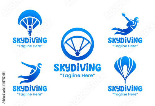 5 Skydiving Logo Set Aerial Freefall Adventure Emblem Collection