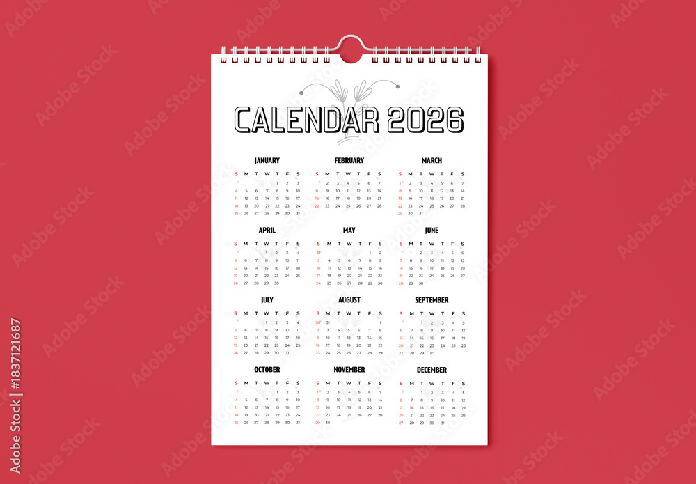 Minimal 2026 Yearly Wall Calendar Template Layout Stock Template ...