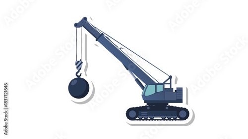 Demolition Crane with Wrecking Ball Ready for Action on a Black Background