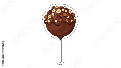 Decadent Chocolate Hazelnut Cake Pop on a White Stick Decorated with Drizzled Chocolate and Toasted Nuts Isolated on Black Background Perfect for Desserts and Celebrations