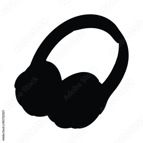 Black silhouette of over-ear headphones on a white background audio music