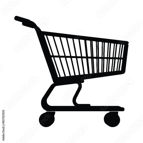 Black Silhouette of a Supermarket Shopping Cart on White Background Keywords: shopping, cart, trolley, supermarket, grocery