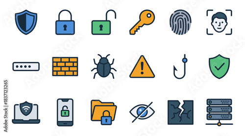Cybersecurity Vector Icon Sheet File – Data Protection, Privacy, and Network Security Symbols