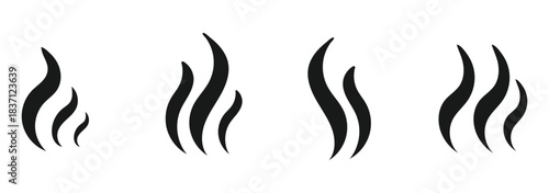 Smoke steam icon vector logo set. Smoke smell, steam aroma heat icon illustration. Hot vapor fire doodle line logo. Hit stink, coffee, fragrance flame elements. Vector illustration.