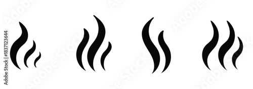 Smoke steam icon vector logo set. Smoke smell, steam aroma heat icon illustration. Hot vapor fire doodle line logo. Hit stink, coffee, fragrance flame elements. Vector illustration.
