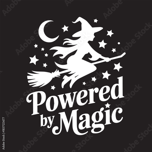 Powered by Magic Witch Silhouette – Halloween T-Shirt Design