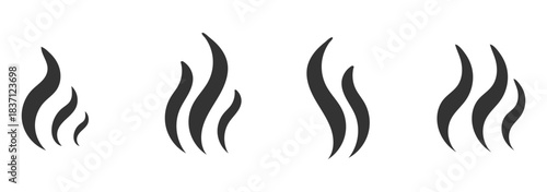 Smoke steam icon vector logo set. Smoke smell, steam aroma heat icon illustration. Hot vapor fire doodle line logo. Hit stink, coffee, fragrance flame elements. Vector illustration.