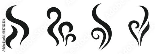 steam smoke set vector silhouette on white background.