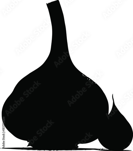 Monochrome minimalist garlic illustration representing pungent flavor and cooking ingredient
