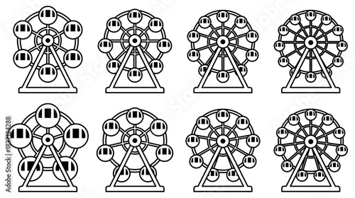 様々な形の観覧車のアイコンのベクターイラストのセット