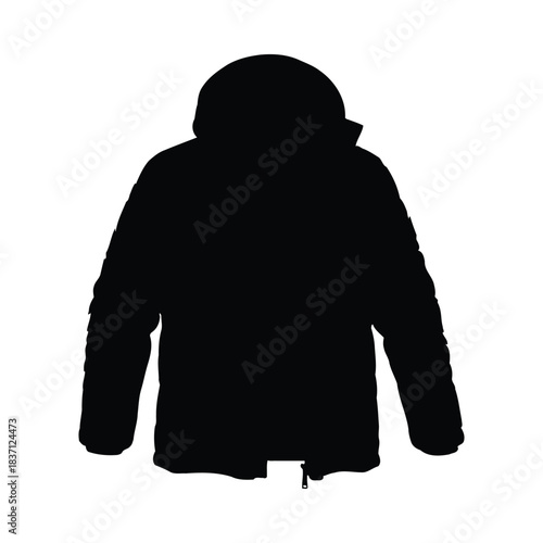 Black Silhouette of a Hooded Winter Parka Jacket on White Background clothing outerwear