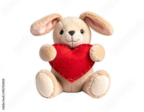  Standing Plush Bunny With Heart Above Head, Cute Celebratory Gesture, Isolated