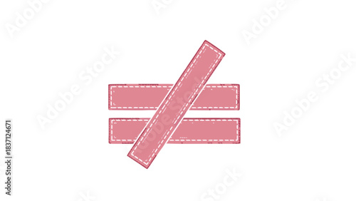 Digital Illustration of a Pink Unequal Symbol Against a Black Background with Dashed Outline and Texture