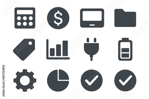 Folder symbol currency vector chart keypad icons checkmark screen icon tag financial