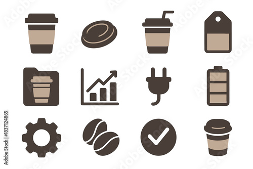 Icons minimalist icon lid checkmark vector plug battery straw coffee cup folder