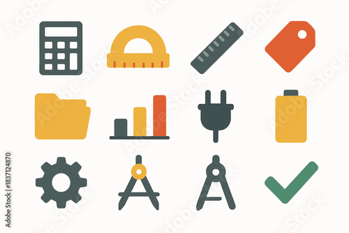 Engineering compass tag vector plug chart icons drafting icon checkmark calculator tools
