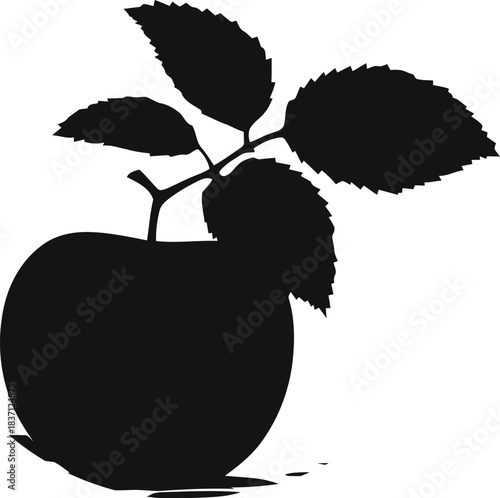 Striking silhouette of an apple with leaves conveying simplicity and natural beauty