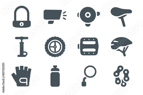 Seat bell bike icon chain vector helmet gloves icons pump pedal bottle