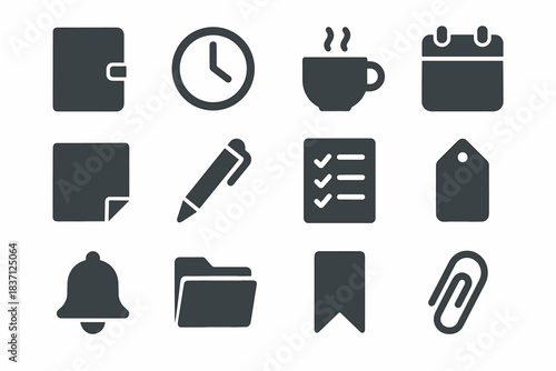 Tag sticky vector icon bookmark paperclip note icons bell organizer notebook pen