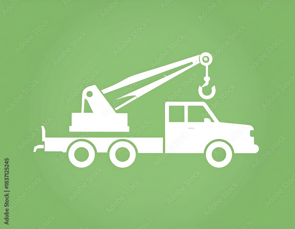 Naklejka premium Simplified white tow truck illustration with hook raised against a green gradient background