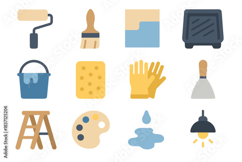 Workspace light stool scraper tray painter vector brush icon palette bucket s