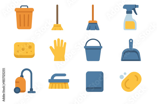Glove icon vector towel soap sponge dustpan bottle icons bin vacuum tools