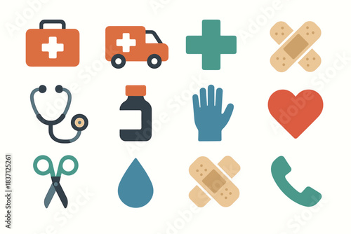 Scissors ambulance aid bandage plaster emer drop vector first kit icon