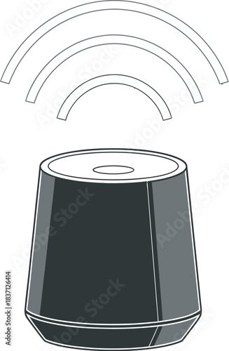 Modern smart speaker emitting wireless sound waves, symbolizing connectivity and audio.