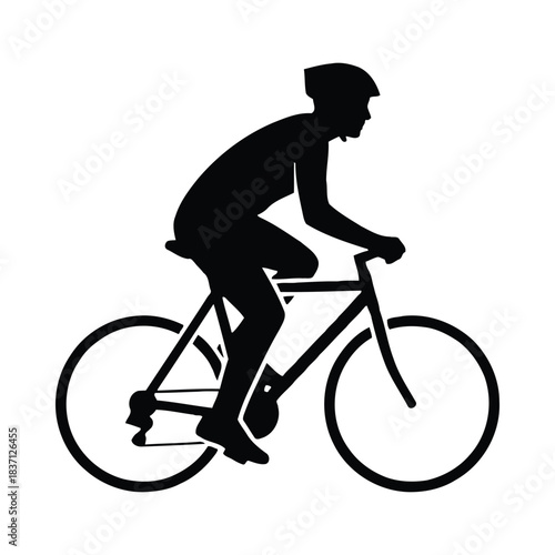 Black Silhouette of a Cyclist Riding a Bicycle on a White Background bike cycling