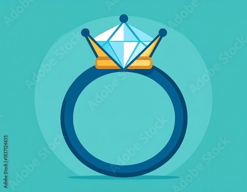 Simple, stylized illustration of a diamond ring with a prominent central gemstone