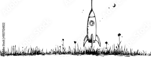 Whimsical Rocket Launch: A Graphic Illustration of Space Exploration and Dreams
