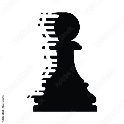 Black Silhouette of a Chess Pawn Piece Dissolving into Abstract Shapes chess piece game