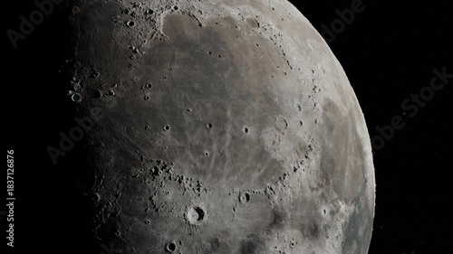 Close-Up of the Moon Surface With Craters and Shadowed Terminator Edge