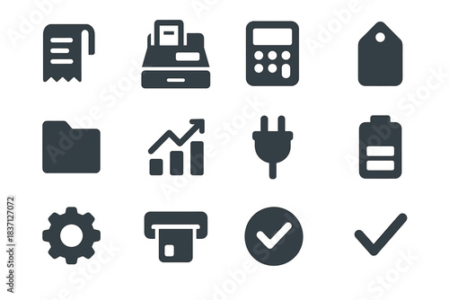 Tag register terminal total slot vector icon icons card cash checkmark plug