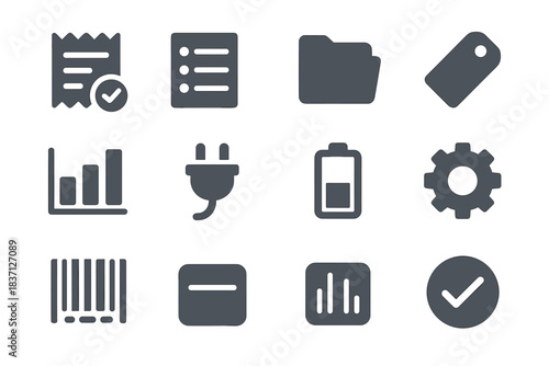 Checkmark product retail tag receipt plug vector icons symbol battery icon total
