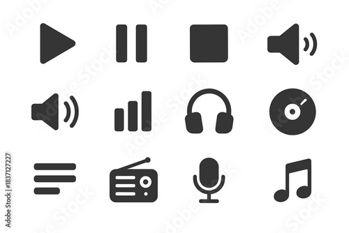 Control note music disc equalizer record player icon microphone stop vector pause