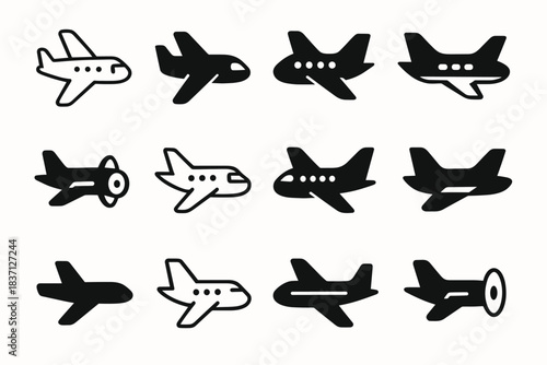 Vector line hinge icons airplane icon arc curve tail dot minimal shadow