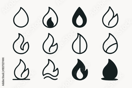 Minimal hinge stripe base dot outline shadow icon vector flame shape spark