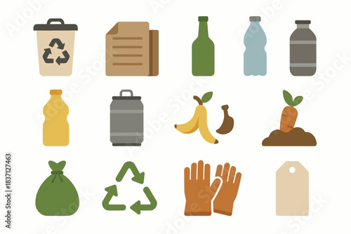 Plastic vector compost bag bin icon paper sorting metal can label waste