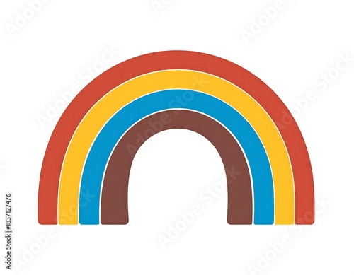 Simplified, colorful illustration of an arched rainbow in a retro, cartoonish style