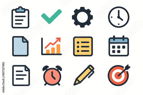 Icon chart task management icons gear vector target calendar clipboard alarm checkmark