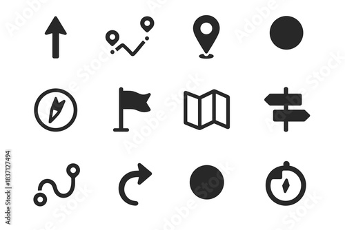 Dot route set path direction signpost arrow icon pin vector flag curve