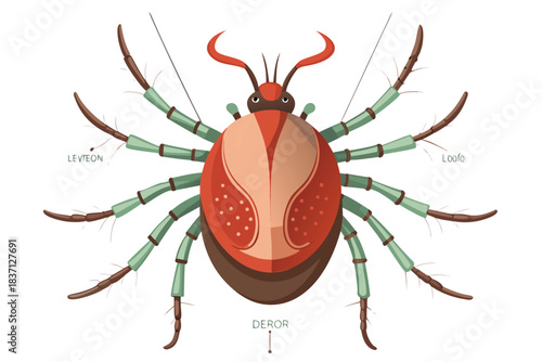 High-quality illustration of a tick insect with realistic detail and color. This vector graphic shows the tick’s body structure, legs, and texture, perfect for educational, scientific, and medical pur