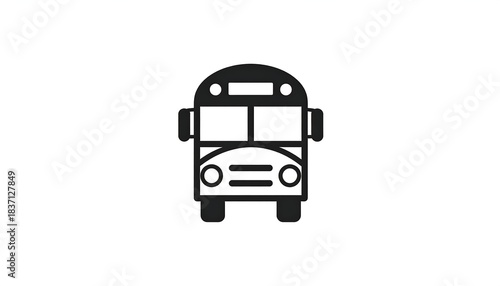 Simplified front view of a black and white school transport vehicle on a white background