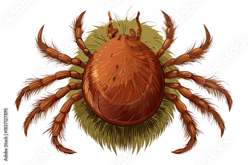 High-quality illustration of a tick insect with realistic detail and color. This vector graphic shows the tick’s body structure, legs, and texture, perfect for educational, scientific, and medical pur