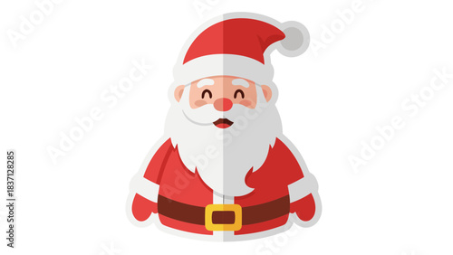 Festive Cartoon Santa Claus Character in Red Suit with White Beard and Hat with Gold Buckle Belt on Black Background Cheerful Holiday Icon